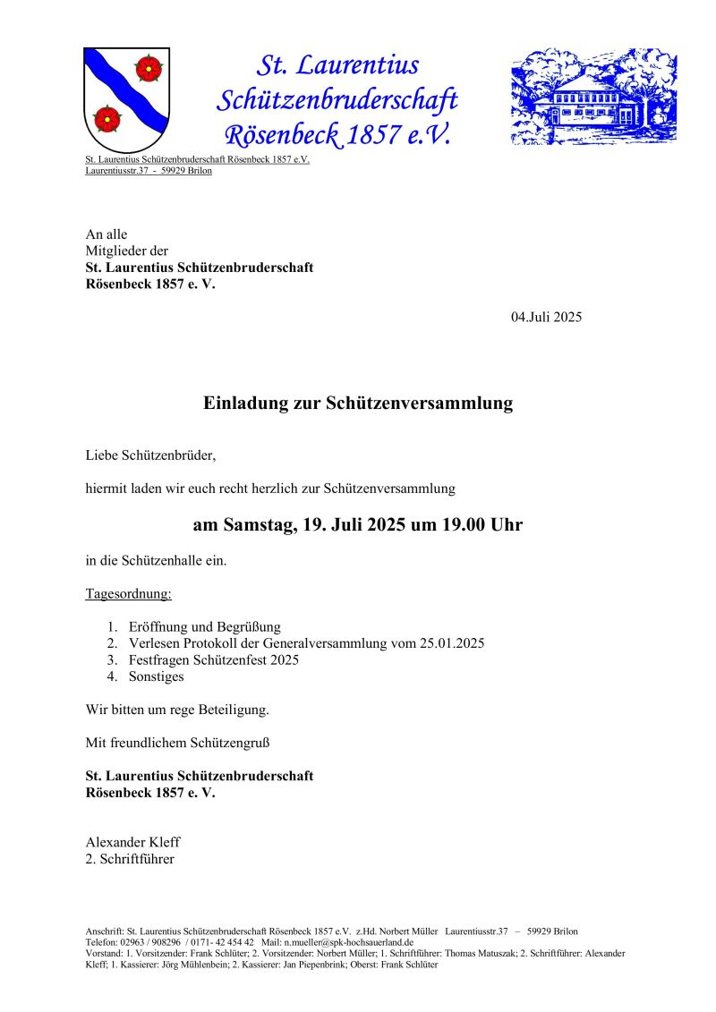 Einladung Schützenversammlung